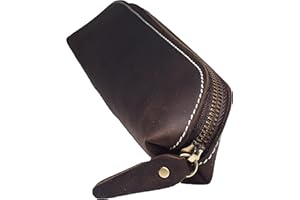 BAWAKO Piórnik z wysokiej jakości skóry, kompaktowe, piękne etui na długopisy, ręcznie wykonane z zamkiem błyskawicznym, dla studentów, kosmetyczki, kosmetyczka, ciemnobrązowy, L22, kosmetyczka