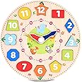 Webby Wooden Early Educational Teaching Clock-Time & Shapes Sorting Toy for Kids, 12 Pieces (Multicolor)