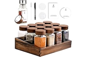 SAEIV Especiero Madera,(12 x 120 ml) Botes Especias, Elegante Organizador Cocina, Especiero Cajon, Organizador De Especias Cocina