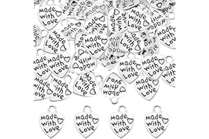 PSYQTSUARY Silver Heart Pendant, Made with Love, Handcrafted Metal Labels & Alloy Message Tags for Jewelry Making