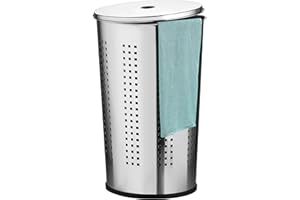 Ribelli Panier à Linge Sale Corbeille à Linge Chromée avec Couvercle Capacité 50 litres