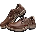 Karam FS61 Brown Leather Safety Shoes for Men | Double Density with Steel Toe | Antistatic, Antislip, Oil & Heat Resistant