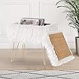 Awescuti Vanity Stool Faux Fur Ottoman Cute Rectangle Faux Fur Chair with Storage, Fuzzy Bench Fluffy Footrest, for Girls Up to 330 LBS, for Makeup Room Bedroom, with Metal Legs, White