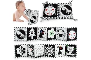 Amsixnt Livre Noir et Blanc Bébé, Livre en Tissu pour Bébé, Livre Tissu Bébé Eveil, Livre Sensoriel Bébé, Livre d'eveil Double Face en Tissu, Contraste élevé Jouets pour Bébés