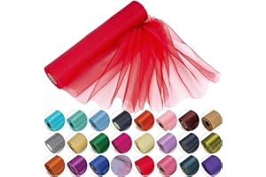 Trimming Shop Organza-Rolle, 25 m x 29 cm, schneetransparenter Glitzerstoff, Elegantes Dekotuch für Stuhl, Bogenschärpe, Tischläufer, Hochzeitslocation, Partydekoration, Rot