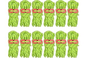 AKOLAFE 12 PCS Tent Guy Ropes, Reflective Green Tent Guide Rope Cord, 4M /13FT Tent Guy Ropes for Outdoor, Heavy Duty Camping Guy Lines, Guide Ropes for Camping, Gazebo, Awning & Tents