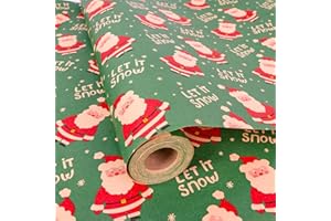 HBELL Christmas Wrapping Paper Roll,43cm x 15m Xmas Gift Wrapping Paper,Kraft Xmas Wrap paper for Christmas, Party,Festive Decorations (green-Santa)