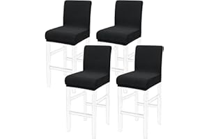 PiccoCasa Dining Chair Covers Set of 4, Stretch & Removable Bar Stool Covers for Pub Counter - Height Side Chair Covers with Square Lattice, Washable Chair Slipcovers Black