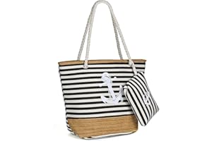 KESUDE Borsa Mare Donna, Borse Mare Grande xxl Famiglia in Tela Borsa Spiaggia con chiusura zip e Tasca con zip Shopper Tracolla per Viaggio, Shopping, Beach Tote Bag