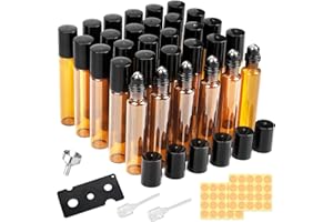 DKBT 30 Stk Roll on Flasche Leer 10ml Roll on Glasflaschen für Ätherisches Öl Braun Rollon Flaschen für Öle mit Edelstahl-Roller Ball Ätherische Öle Roll on für Ätherische Öle,Lotionen,Parfüm,Massage