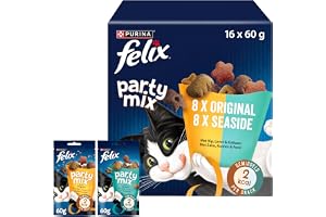 Felix Party Mix Original och Seaside, kattgodis med olika sorter, 2-pack (2 x 8 påsar à 60g)