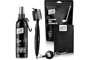 Dirty Dazzler Kit de Nettoyage Club de Golf - Lot 3 Pièces I Outil de Nettoyage Rainures et Brosse pour Clubs de Golf, Serviette et Spray Nettoyant, Accessoires Golf et Cadeau pour Golfeur Idéal