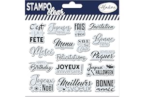 Aladine - 16 Tampons Évènements - Joyeux Anniversaire, Joyeux, Merci, Bonnes Fêtes, Invitation - Stampo Clear - Tampons Transparents Scrapbooking, Carterie - 04245