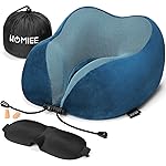 HOMIEE Cuscino da Viaggio Memory Foam, Cuscino Cervicale da Viaggio Tightness Regolabile, Cuscino Aereo, Cuscino Viaggio...