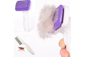 GYDERY CEPILLO gatos QUITAPELO - Cepillo perro PELO CORTO y PELO LARGO - AUTOLIMPIABLE - Cepillo quitapelos MASCOTAS + PEINE para gatos y perros QUITA PULGAS - Accesorios para gatos, perros y conejos - 2 UD.