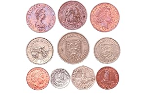 HOBBY OF KINGS 10 Bailía De Jersey Las Monedas De 1 Centavo - 10 Peniques. Antigua Colección De Monedas De La Isla Del Canal, Desde 1968. Ideal Para Banco De Moneda, Sostenedores De Moneda Y Album De Monedas