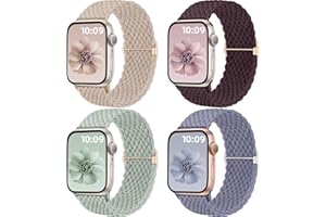 Mastten 4 Pack Braided Solo Loop Compatible with Apple Watch Straps 38mm 40mm 41mm 42mm Women Men, Stretchy Elastic Nylon Sport Strap for iWatch SE 3 2 1 Series 11 10 9 8 7 6 5 4 3 2 1