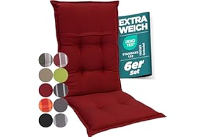 Gardisun Cushion for High-Backed Garden Chair, Extra Thick, Made in Europe, Perfect Cushion with Extra High Lightfastness, Set of 6, Red