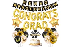 BOFYTR Graduation Decorations 2024, We Are So Proud of You Banner Congrats Balloons 2024, Black Gold Graduation Balloons Hanging Decorations for Graduation Party Supplies