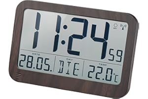 Bresser Cyfrowy zegar ścienny MyTime MC LCD ścienny zegar stołowy 225 x 150 mm z termometrem o wyglądzie drewna