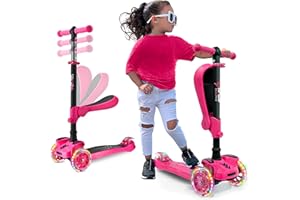 Hurtle Patinete, Scooter para niños, 2 años en adelante, Asiento abatible, Altura Ajustable, Monopatin 2 en 1, Luces Intermitentes