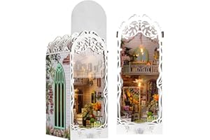 DOBWGXZ Book Nook Kits for Adults, DIY Miniature Dollhouse, 3D Wooden Puzzle Bookend, Bookshelf Decor with LED Lights and Dust-proof Board, for Christmas and Birthday