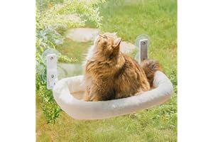 EDAGNY Hamac élégant pour Chat à fenêtre Pliable – Lit en Peluche pour Chat avec Housse épaisse Amovible, Structure en Acier Stable Jusqu’à 18 kg (Crème, M)