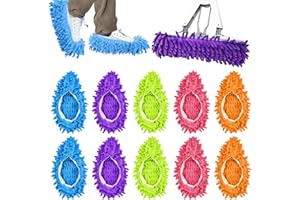 JTOOYS 10 zapatillas de mopa, para limpieza de suelos, lavables, reutilizables, de microfibra, para limpiar el polvo, 5 pares, 5 colores