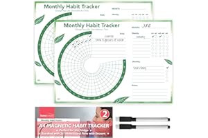 SOL 2pk A4 Magnetic Habit Tracker – Reusable Dry Erase Calendar for Daily Routines and Monthly Progress – Whiteboard Planner with 2 Pens, Ideal for Goal Setting, Kids and Adults, Fridge Organisation