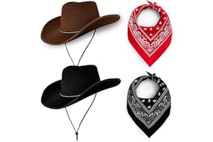 BLUE PLANET FANCY DRESS Cowboy Hats Pack of 2 Unisex Felt Western Hats & Bandanas Texas Texan Costume Accessories for Men, Women, Adults Wild West Fancy Dress Party