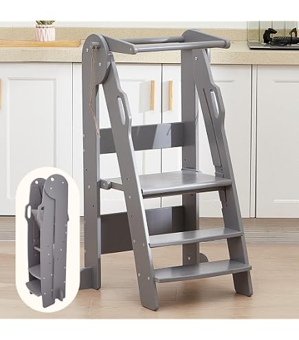Tour D'Apprentissage Pliable 509 Lofty - Aide Montessori Cuisine Pour Enfants, 3 Hauteurs Réglables