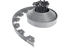 VOUNOT Bordure de Jardin en Plastique 10 mètres avec 30 Piquets d'ancrage Bordurette de Pelouse Flexible Bordure de Gazon avec piquets Solides Idée de Jardin Hauteur 50mm, Epaisseur 4mm Gris