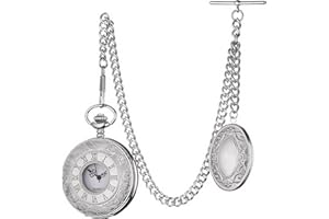 Holy Sins Jewellery – Vintage Silver Quartz Pocket Watch with Albert Chain | Classic Retro Style, Men’s & Women’s Gift, Steampunk Accessory