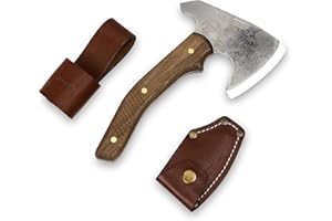 BPSKNIVES BPS Knives Hacha Bushcraft con Funda de Cuero - Hacha de Camping de Acero al Carbono con Mango de Una Pieza - Hachuela de Acero al Carbono - Pequeña Hacha para Tallar Madera