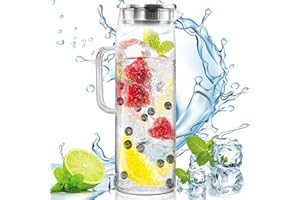 LOVICVKEM Caraffa in Vetro 1.5L Con Tappo, Trasparente e Resistente Al Calore, per Acqua Calda e Fredda, Tè Freddo, Vino, Caffè, Latte e Succo