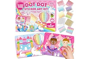 COZYBOMB Dot Sticker Art Kit Activity - Dot It Unicorns & Princesses, No Mess Sticker Art for Toddlers 4-8, DIY Dot Stickers for Kids, Reusable Stickers Crafts Gifts for Boys & Girls Ages 3 4 5 6 7 8+