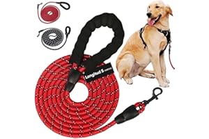 Mablik® Correa Perro Larga Adiestramiento 5 Metros Roja (diámetro 1 cm), con Mosquestón de Alta Resistencia 360º y Empuñadura Suave. Correa Larga Perro Reflectante (Correa Roja, 5m)