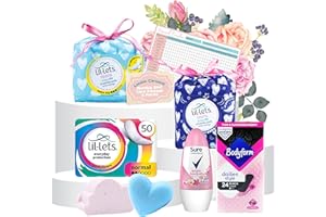 LONDON CAROUSEL First Period Kit for Girls - with Lil Lets Sanitary Pads and Liners, Bodyform Panty Liners, Roll on Deodorant, Bath Bomb, Mini Soap and Period Tracker