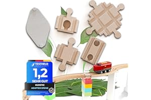 Kumetic 49 Stück Adapter-Steine Megaset in Holzoptik passend für Brio Schienen & Duplo® sowie alle übrigen Holzeisenbahnen + Klemmbausteine - Made in Germany (Mega-Set)
