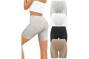 VOENXE Damskie krótkie majtki, bawełniana bielizna bokserki, spodenki rowerowe, odporne na otarcia, wysoki stan, legginsy bez zwijania, 4-pak