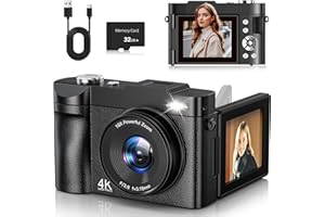BJNN 4K Digital Camera 50MP Autofocus Vlogging Camera 2.8' 180° Flip Screen with 16X Digital Zoom Compact Digital Camera with 32GB Card for Teenagers Beginners