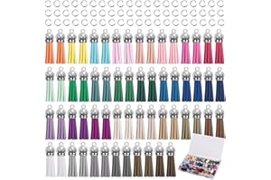 Duufin 120 Pieces Keychain Tassels Kit for Jewelry Making with 60 Pcs Leather Tassels Pendant and 60 Pcs Jump Rings for Crafts DIY Keychain Bracelets(Bonus: 1 Pc Plastic Storage Box)
