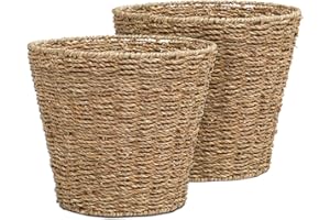 ARPAN Set of 2 Seagrass Waste Paper Bins – Stylish Wicker Bin Basket for Home, Office, Lounge or Bedroom | Round Woven Rattan Bin – Durable Small Wicker Waste Paper Baskets Ideal for Modern Interiors