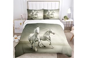 IUNTWEIE copripiumino cavallo 135x200, copripiumino stampa cavalli con Cerniera，Set di biancheria da letto 3D Incluso 1 Copripiumino e 2 Federe (135 x 200 cm, Cavallo-4)