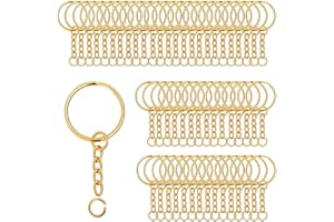 Luabue 100Pcs Keyring Chain Gold Key Chain Ring Split Metal Key Rings with Link Chain and Open Jump Rings Bulk for Crafts DIY Jewelry Keyring Making 1"/25mm