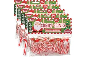 SWEET BUDDIES Mini cannes en sucre lot de 5 – 24 pièces de 4 g – décoration de Noël avec ruban doré – idéal pour calendrier de l’Avent, Saint-Nicolas, fêtes, goûters & cadeaux – petites cannes au goût fraise