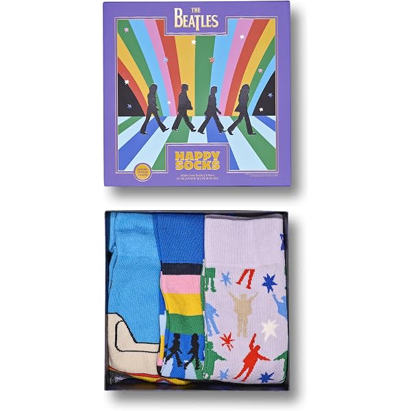 Happy Socks Set regalo The Beatles con 3 paia di calzini in cotone sostenibile: calzini divertenti e colorati per gli appassionati di musica