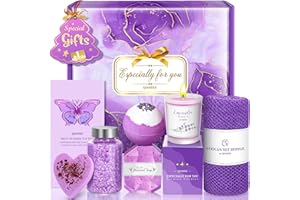 Qivatex Valentines Gifts for Her, Lavender Scented Candle, Diamond Soap, Bath Bomb, Bath Salt, African Bath Sponge Gifts Set for Women, Mum, Wife, Nanny at Mothers Day, Birthday, Thanks Gifts