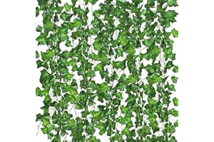 HANYUN 84 FT Artificial Ivy 12 Pack Ivy Vine Garland Ivy Leaves Greenery Garlands Clip Hanging Fake Leaf Plants Faux Green Flowers Decor Home Kitchen Garden Office Wedding Wall