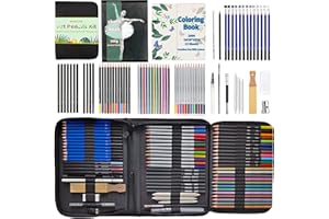 MIKOUJOS 72 pcs Drawing Set Sketch Kit,Drawing Pencils with Coloured Pencil, Sketchbook,Coloring Book,Art Supplies for Adults Artists